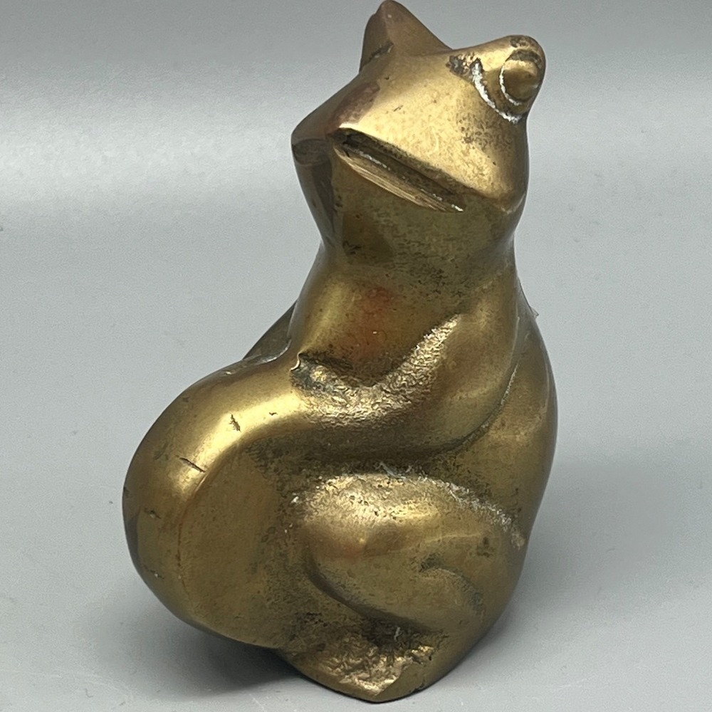 Vintage Brass Frog Playing tambourine/Drum paperweight Decor